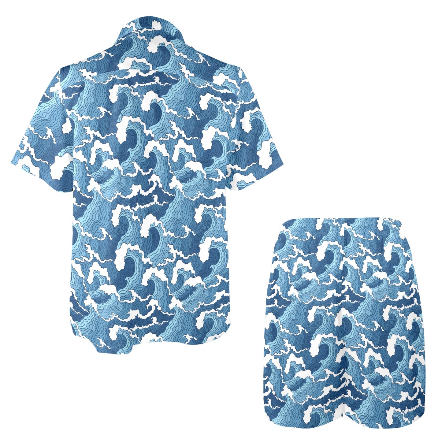 Wave Themed Pattern Print Men's Beach Shirt and Shorts Set
