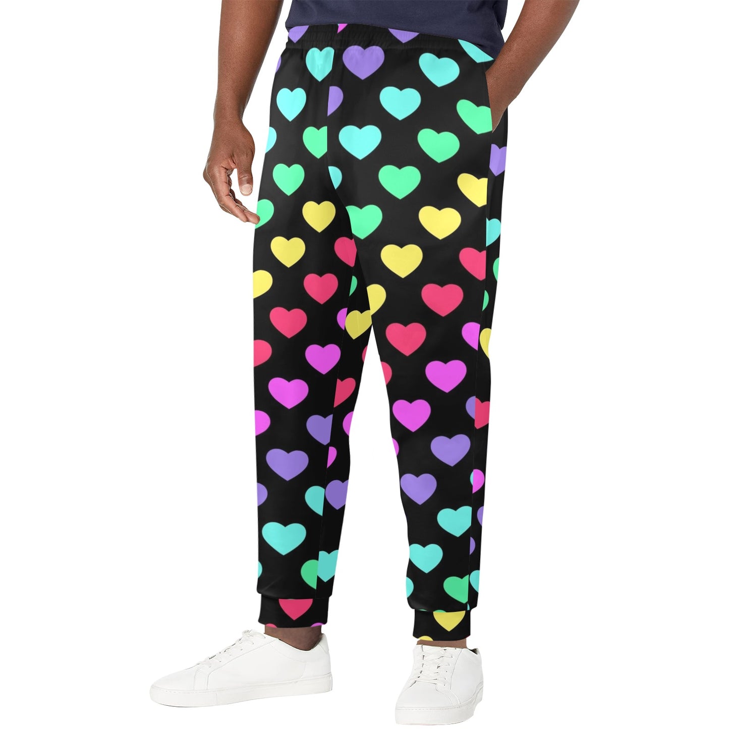 Heart Rainbow Pattern Print Design HE02 Men's Casual Track Pants