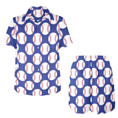 Baseball Blue Background Men's Beach Shirt and Shorts Set