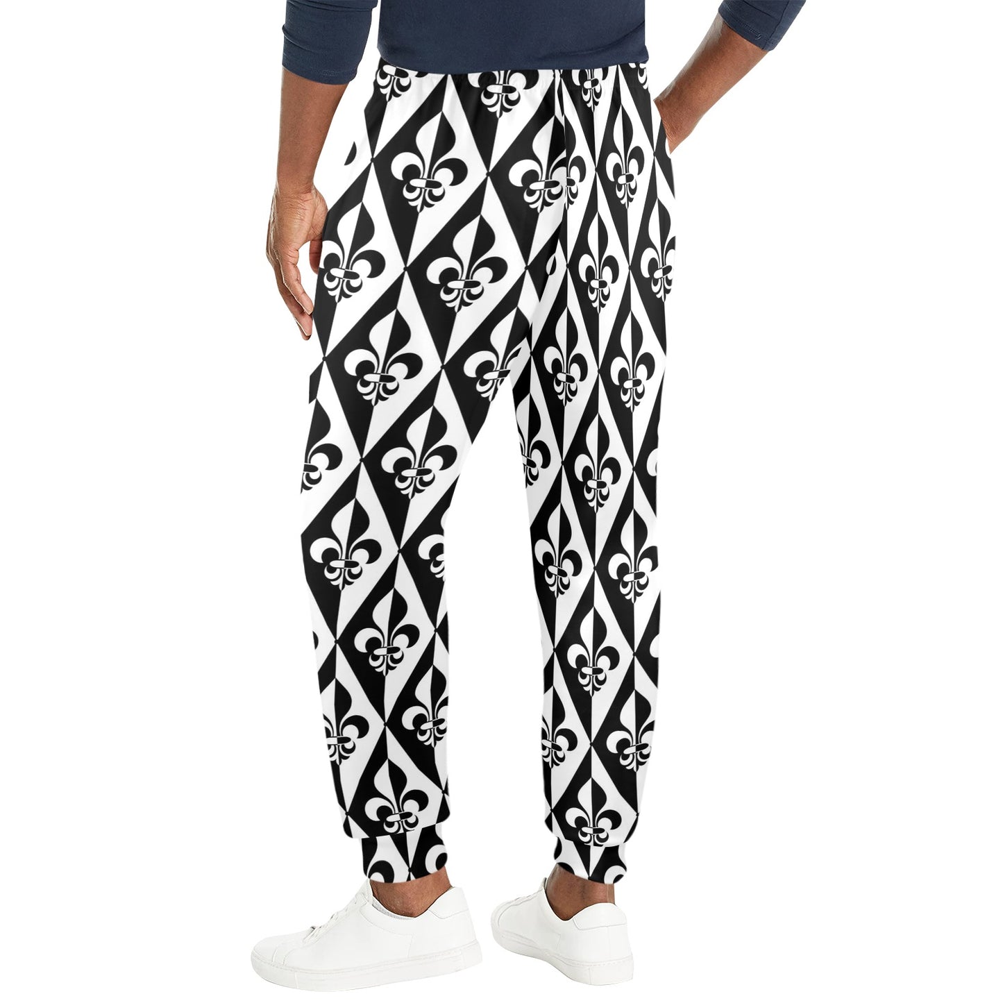 Fleur De Lis Black White Pattern Print Design 02 Men's Casual Track Pants