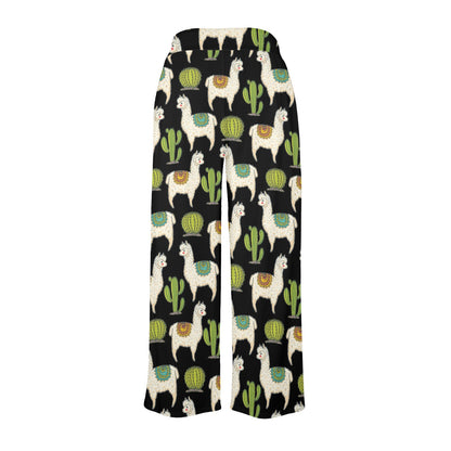 Alpaca Cactus Pattern Print Design 07 Women's Wide Leg Lounge Pants
