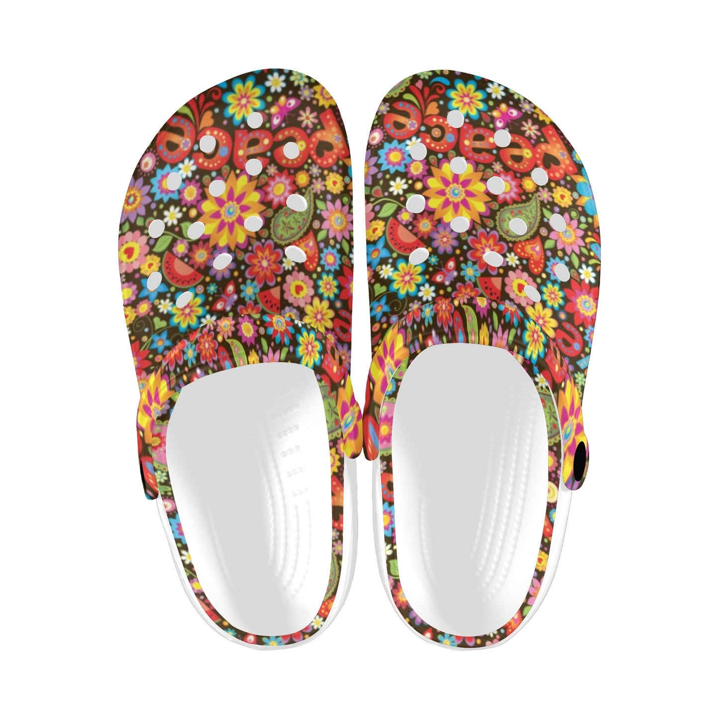Flower Power Peace Paisley Themed Print Unisex Clogs Shoes