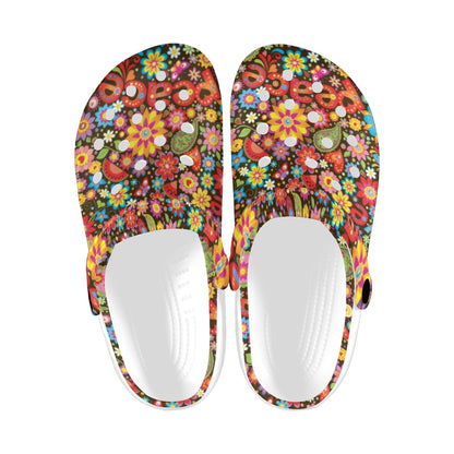 Flower Power Peace Paisley Themed Print Unisex Clogs Shoes