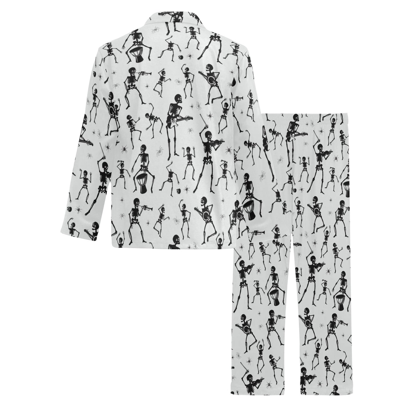Skeleton Music Player Print Design LKS303 Men's Long Pajama Set