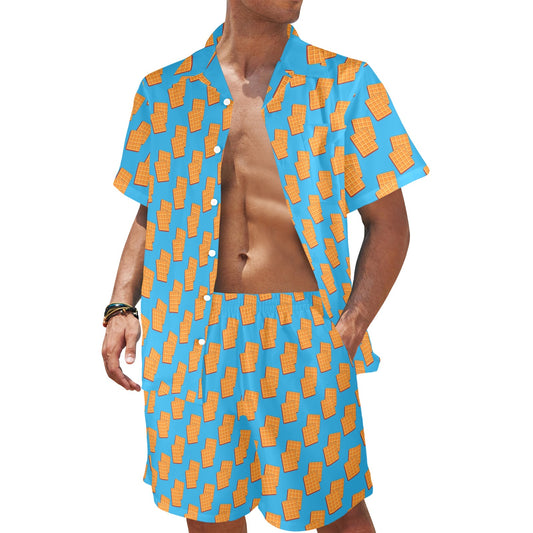 Waffle Print Design LKS304 Men's Beach Shirt and Shorts Set