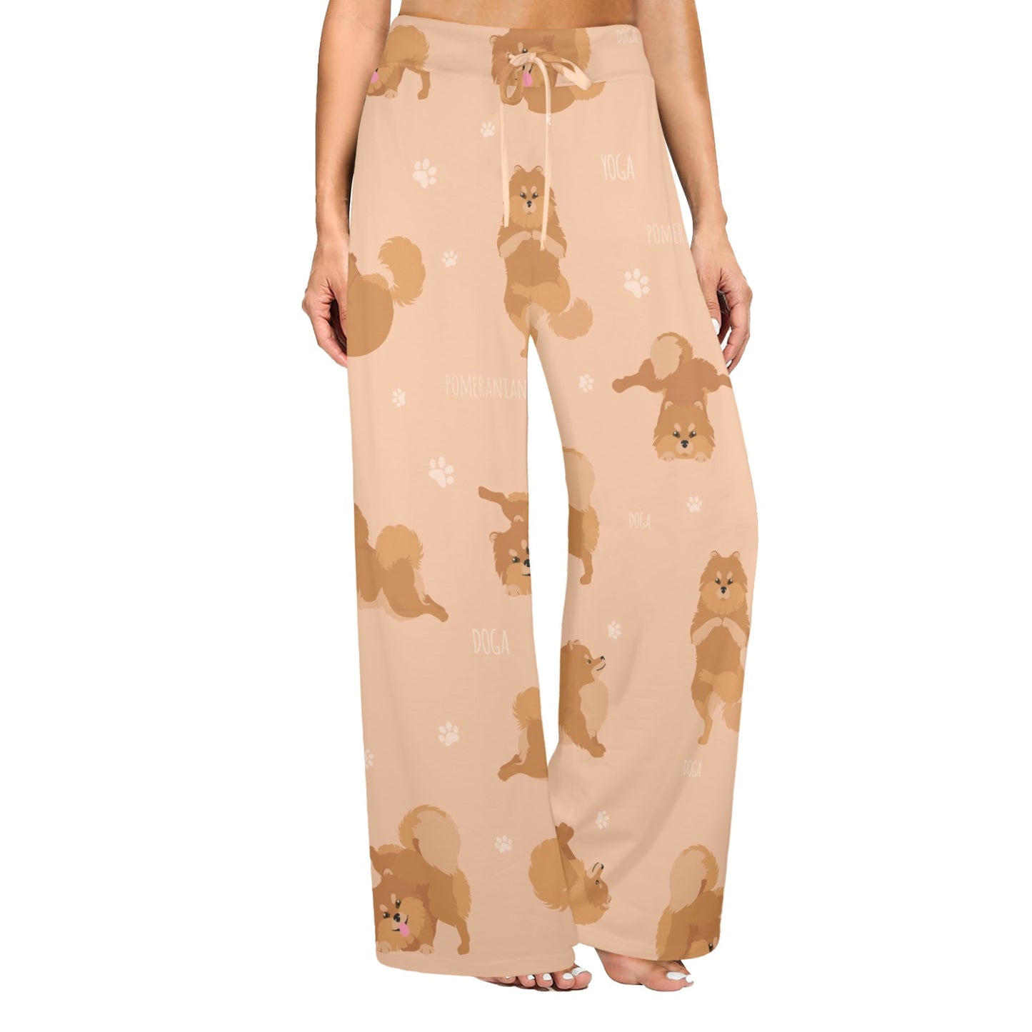 Pomeranians Pattern Print Design A06 Women's Wide Leg Lounge Pants