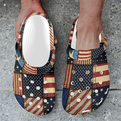 American flag Patchwork Design Unisex Clogs Shoes