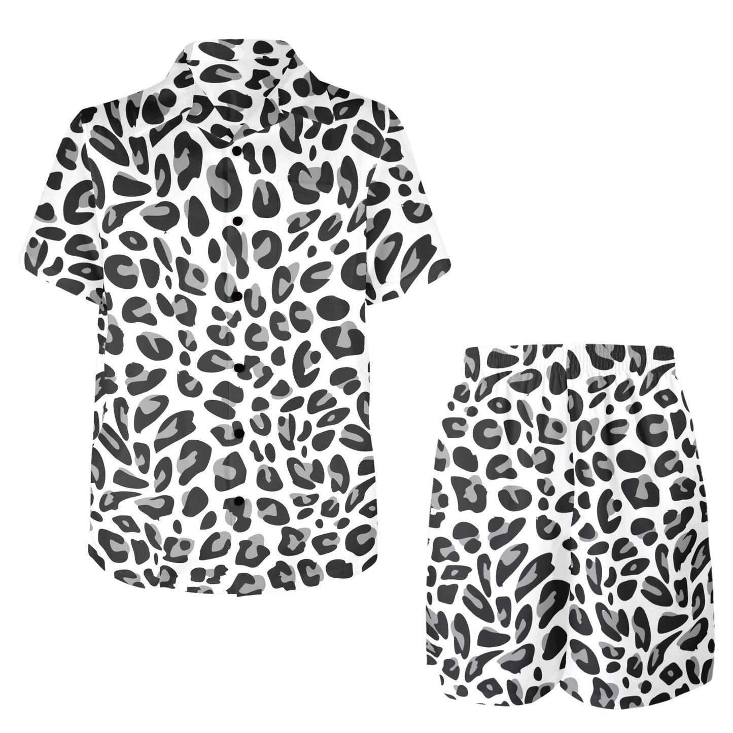 Snow Leopard Skin Print Men's Beach Shirt and Shorts Set