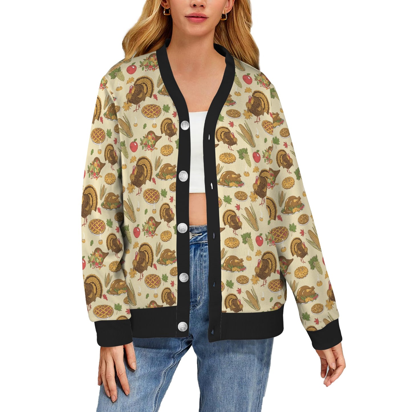 Thanksgiving Print Design LKS302 Women's Cardigan