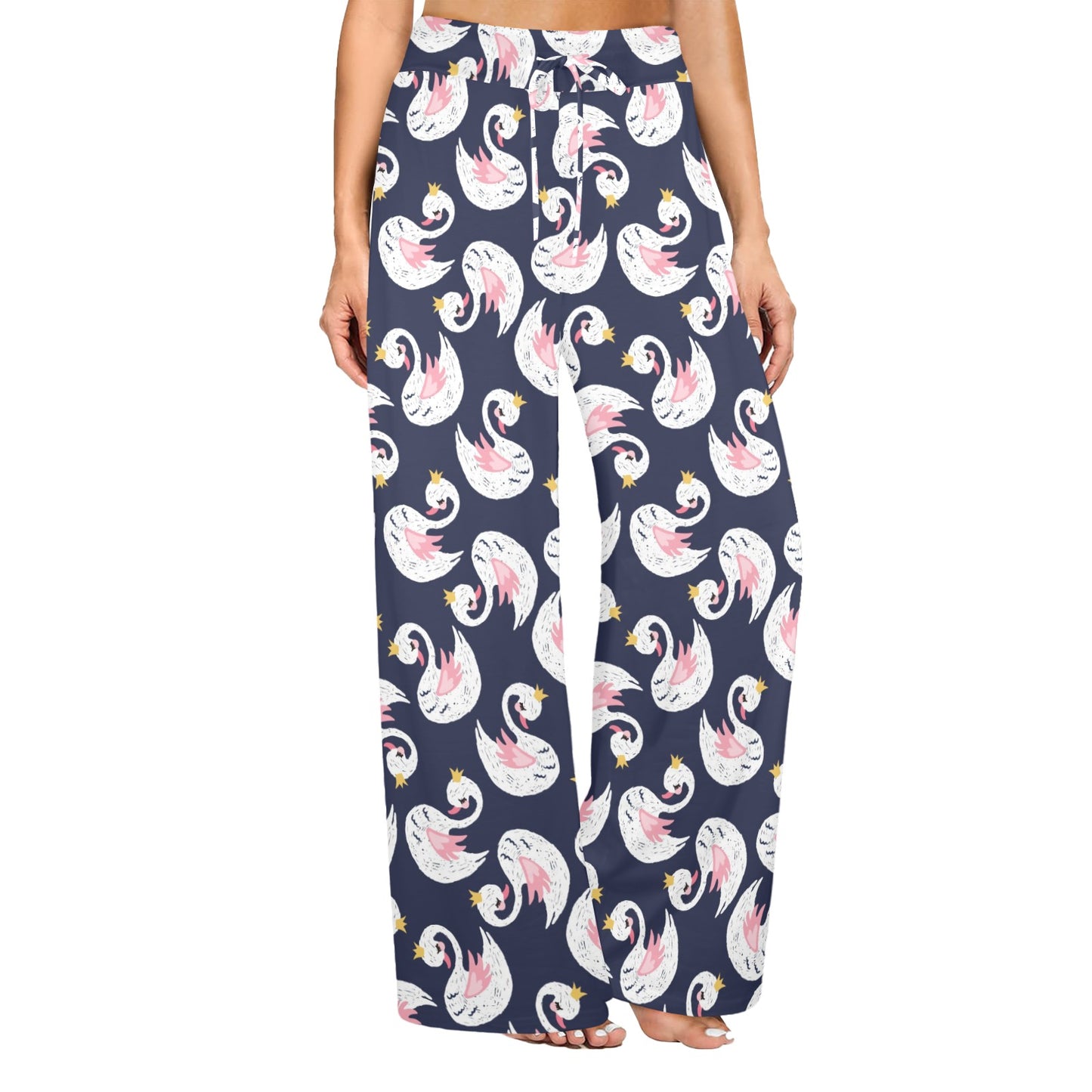 Swan Print Design LKS403 Women's Wide Leg Lounge Pants