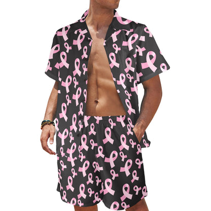 Breast Cancer Awareness Design Men's Beach Shirt and Shorts Set