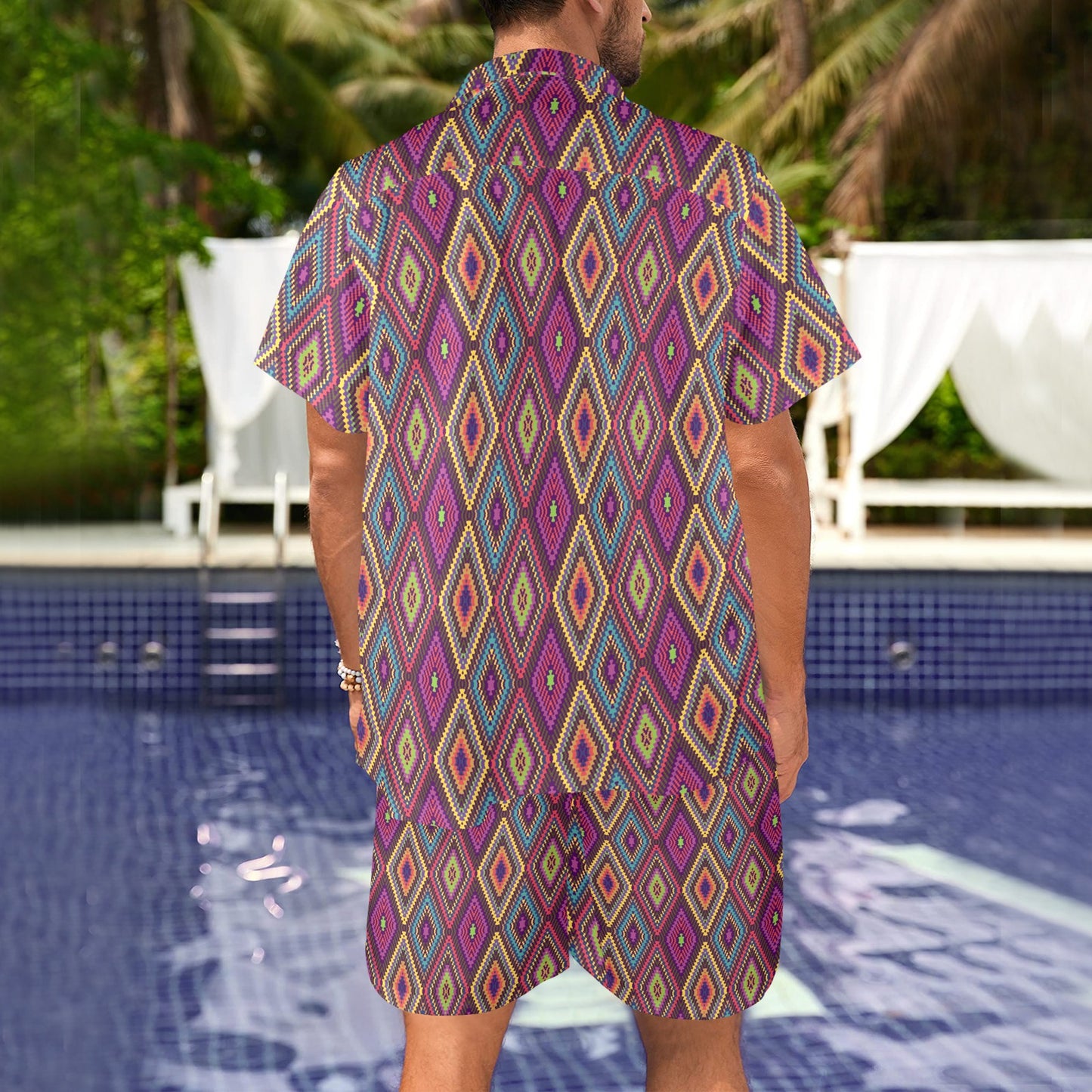 Southwestern Print Men's Beach Shirt and Shorts Set