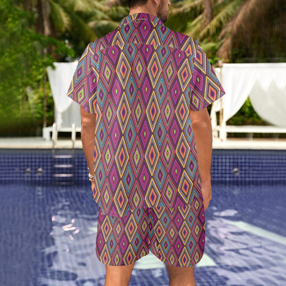 Southwestern Print Men's Beach Shirt and Shorts Set