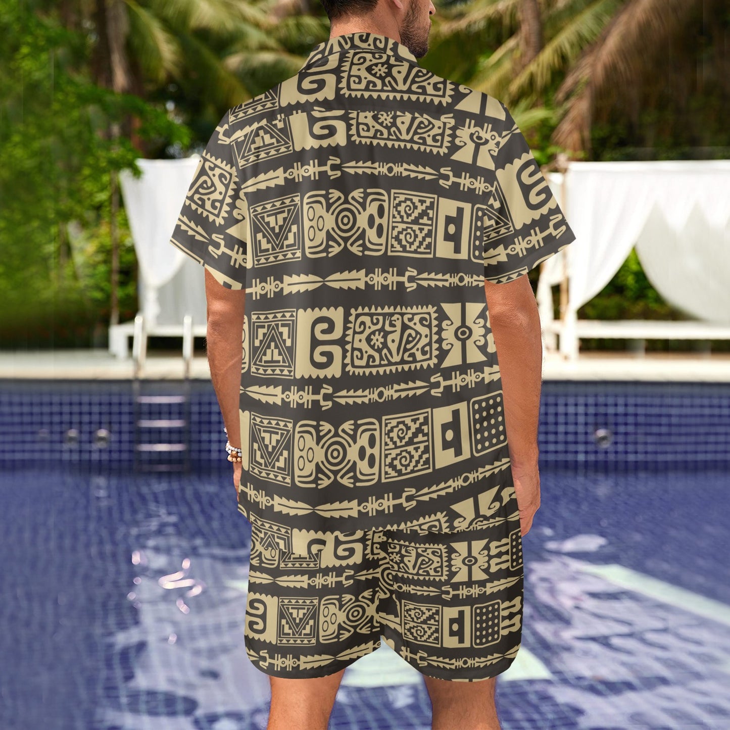Mayan Pattern Print Design 03 Men's Beach Shirt and Shorts Set