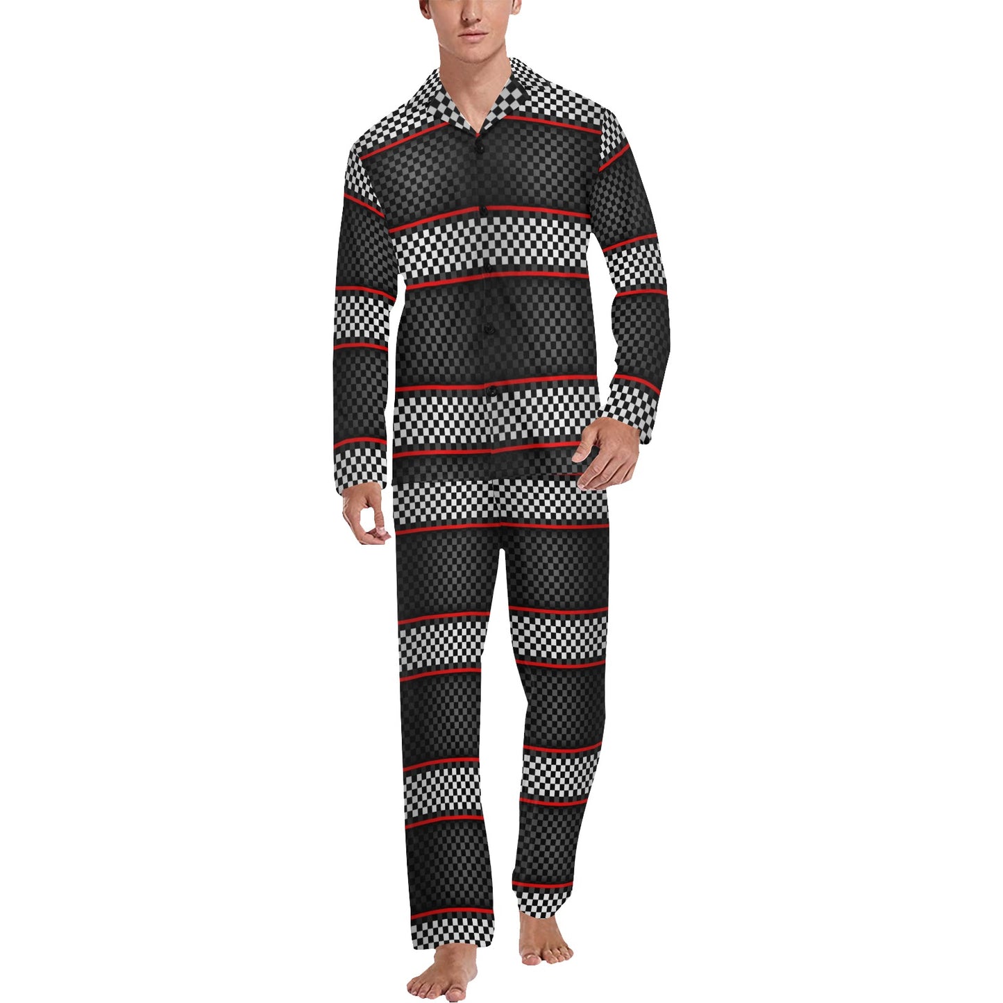 Checkered Flag Red Line Style Men's Long Pajama Set