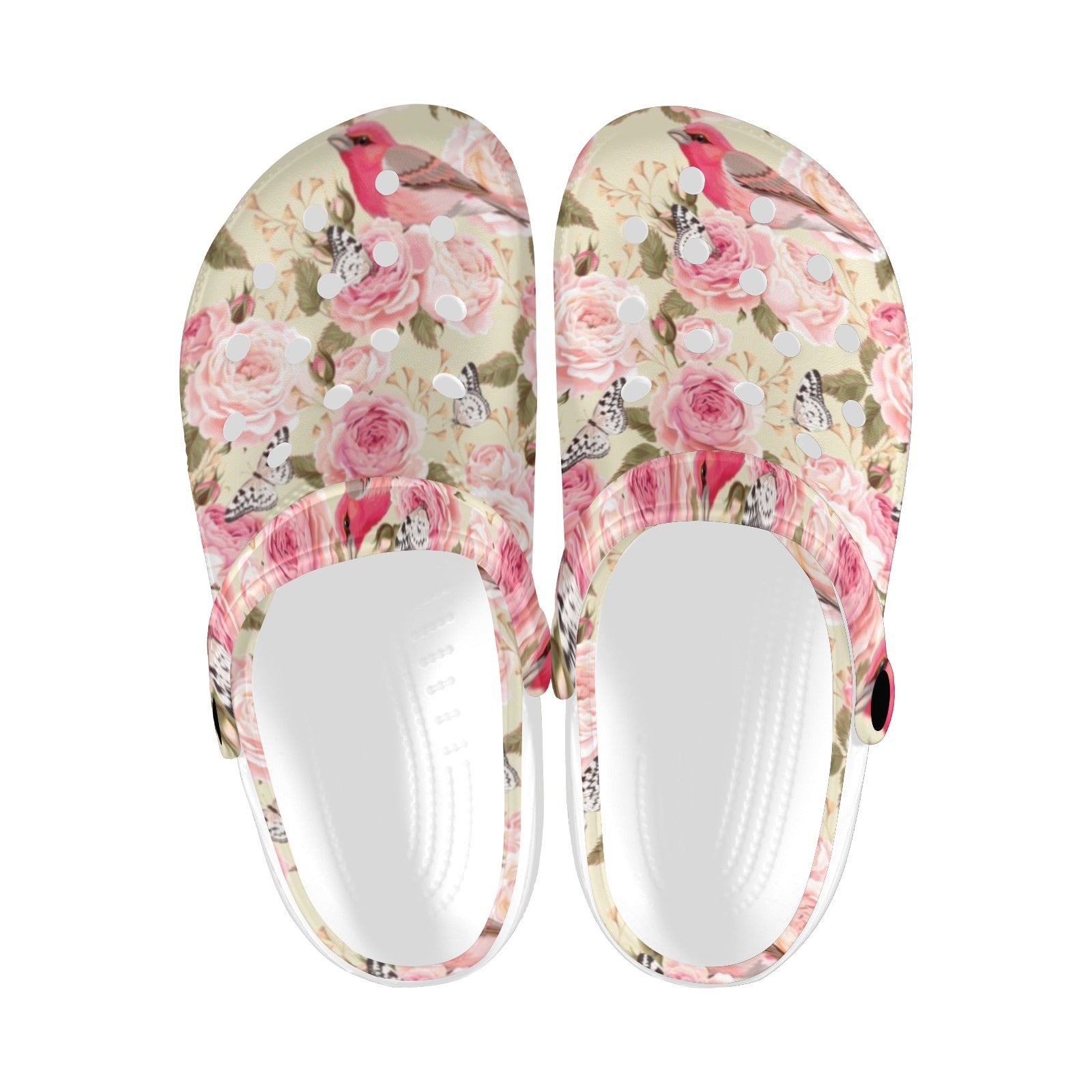 Bird Butterfly Pink Flower Print Pattern Unisex Clogs Shoes