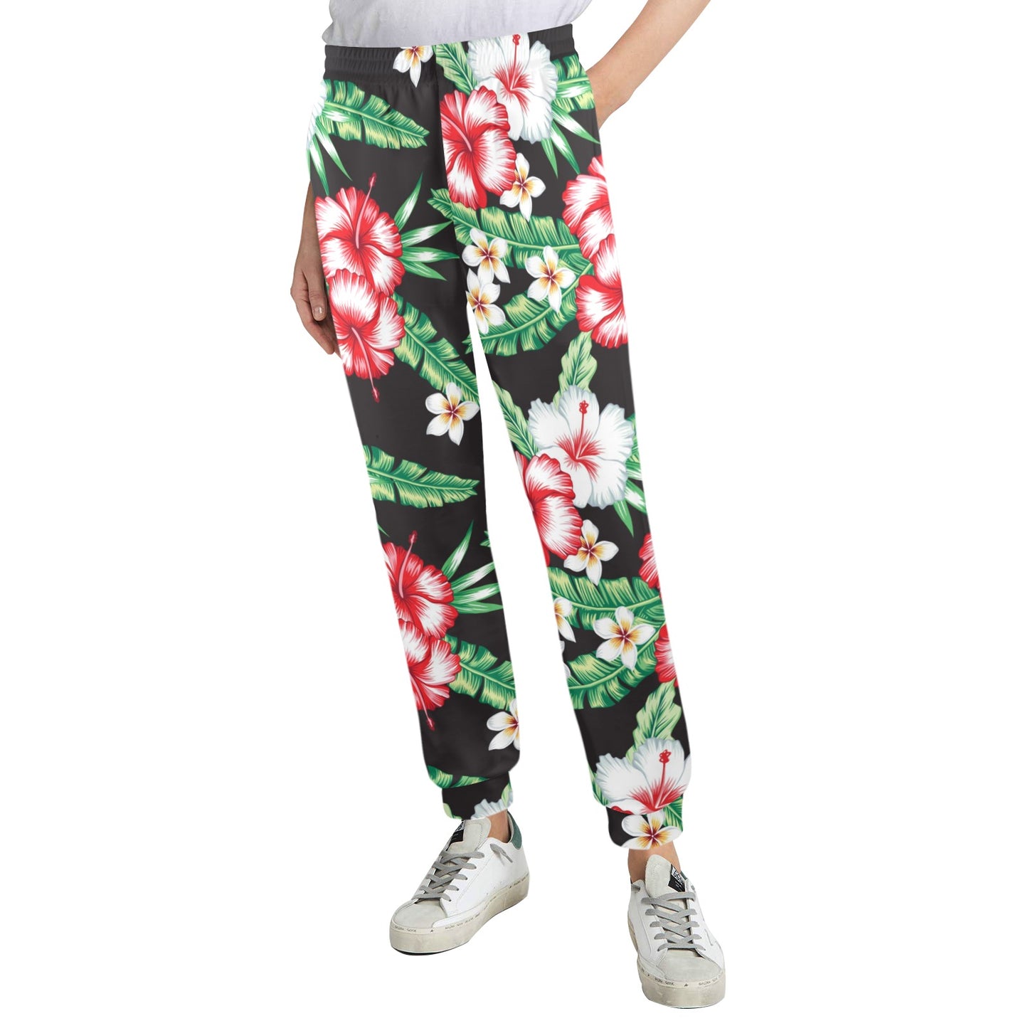 Hawaiian flower tropical leaves Women's Casual Track Pants