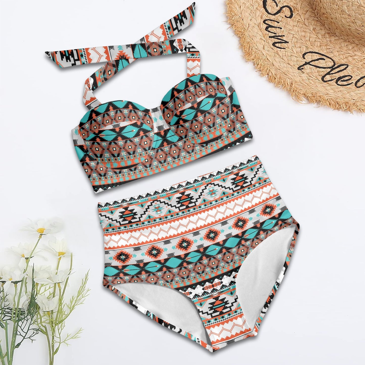 Tribal Aztec Indians pattern Halter Neck Bikini Swimsuit