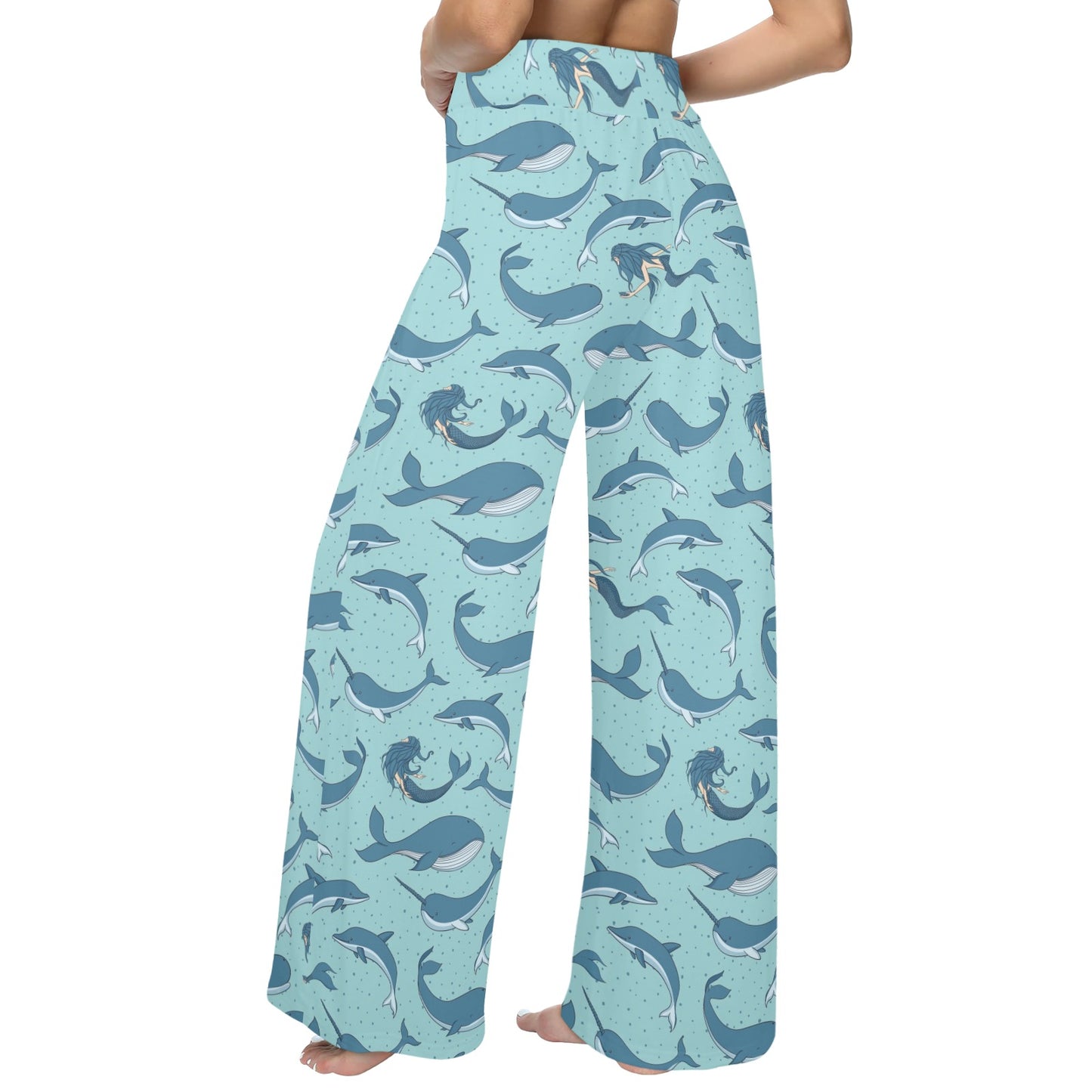 Narwhal Themed Print Women's Wide Leg Lounge Pants