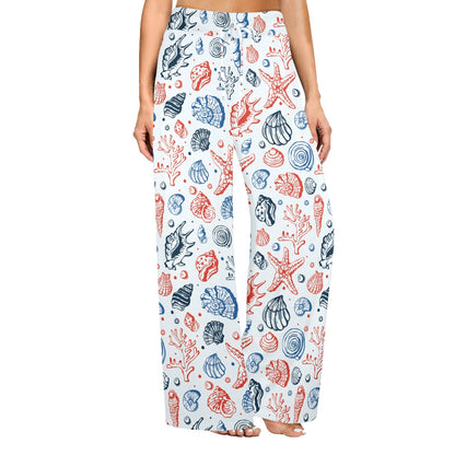 Seashell Print Design LKS307 Women's Wide Leg Lounge Pants