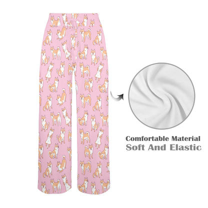 Shiba Inu Print Design LKS303 Women's Wide Leg Lounge Pants
