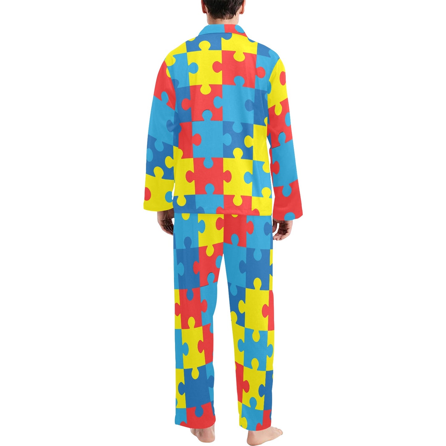 Autism Awareness Puzzles Design Print Men's Long Pajama Set