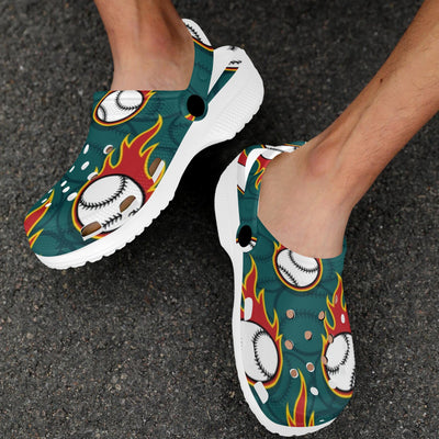 Baseball Fire Print Pattern Unisex Clogs Shoes