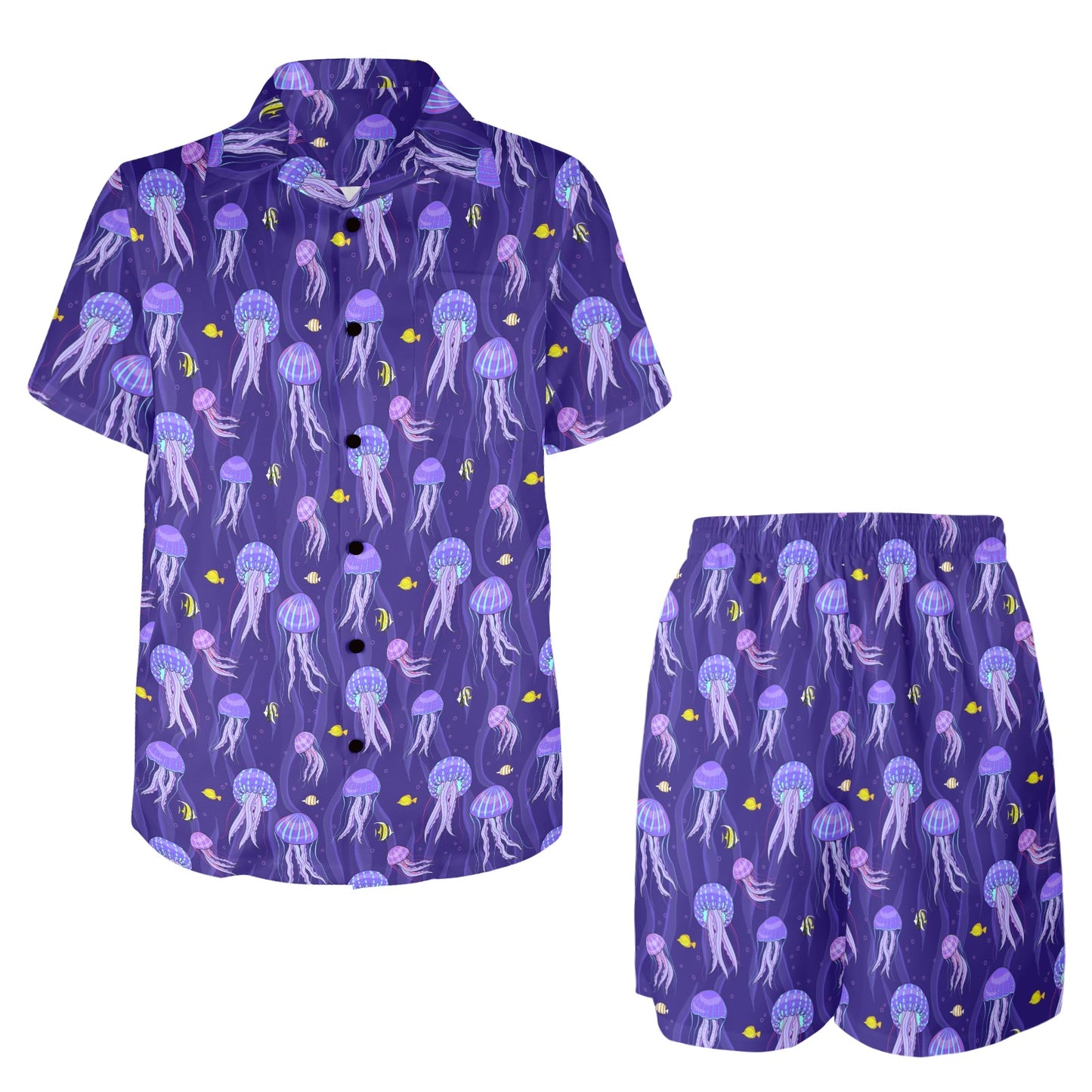Jellyfish Style Print Men's Beach Shirt and Shorts Set