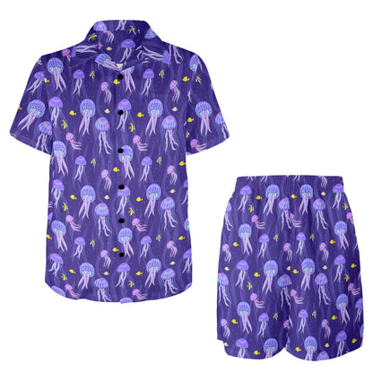 Jellyfish Style Print Men's Beach Shirt and Shorts Set
