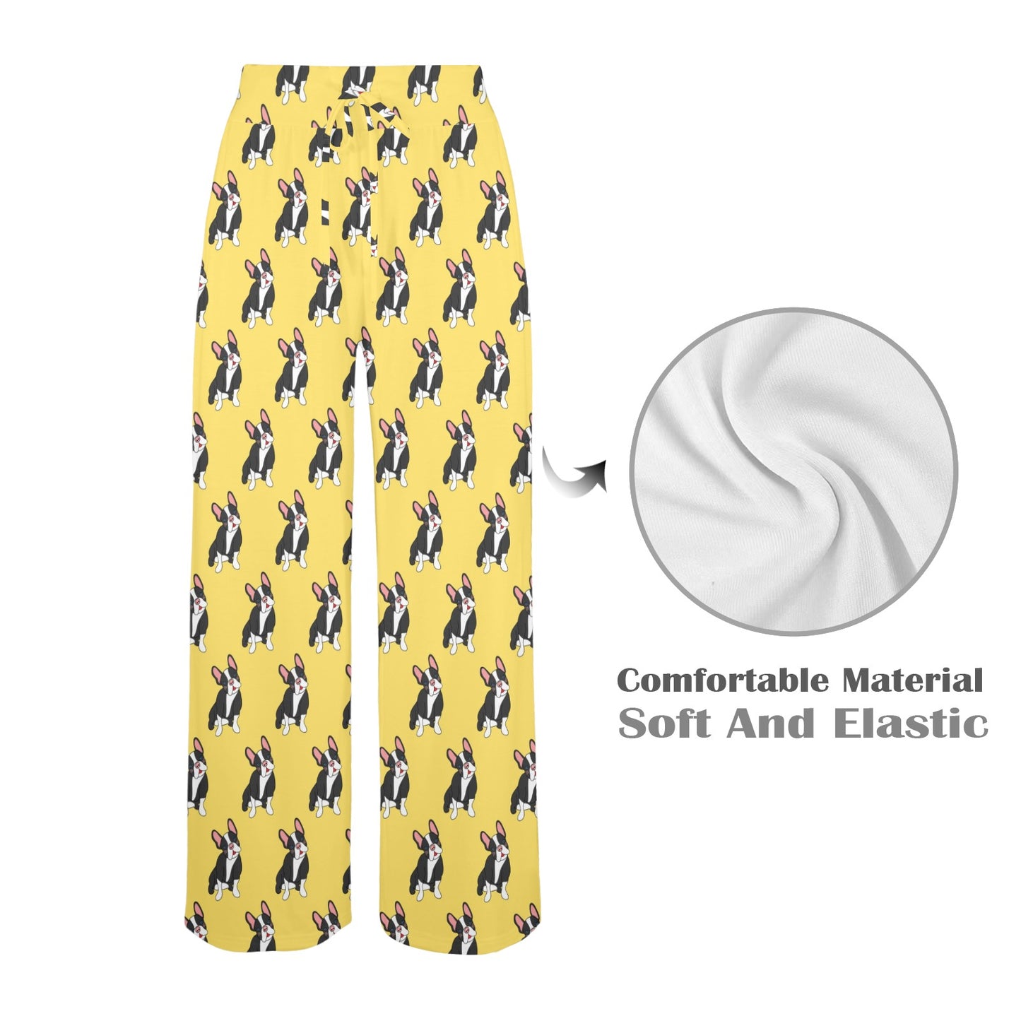 Boston Terrier Pattern Print Design 06 Women's Wide Leg Lounge Pants