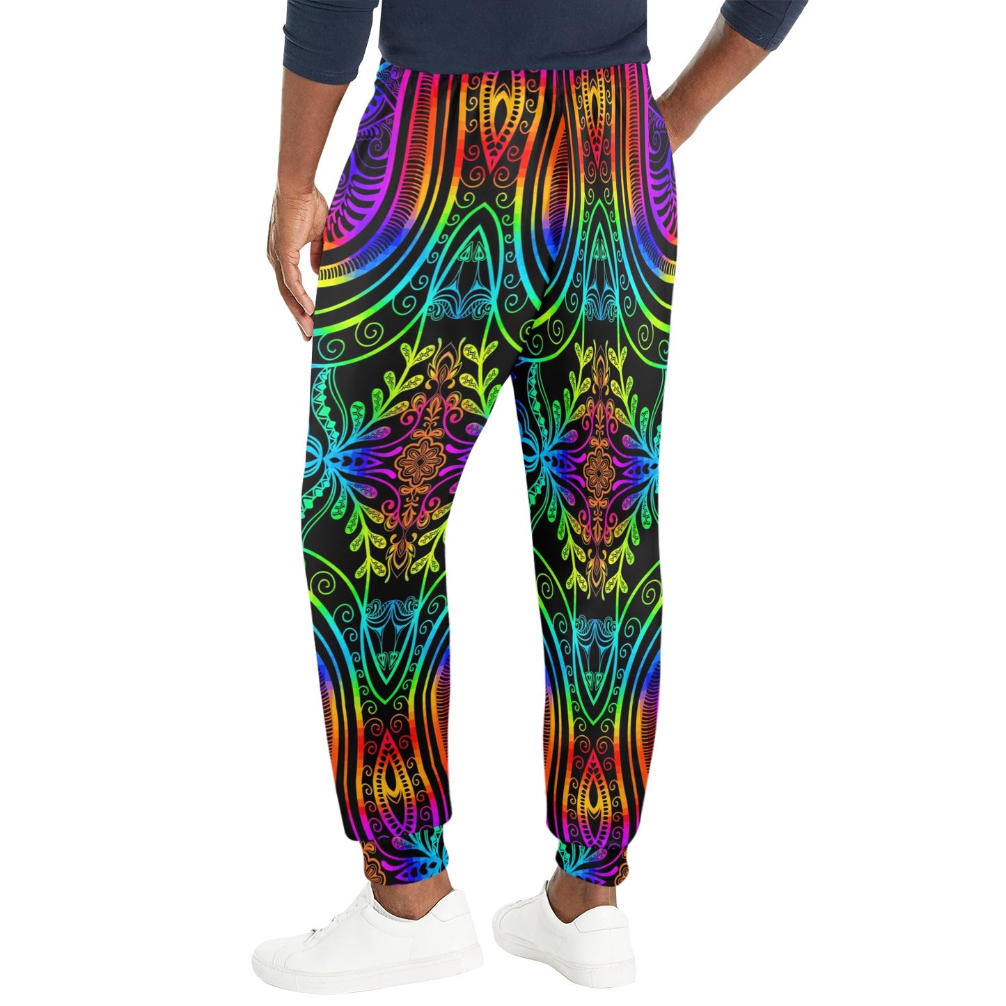 Neon Trible Rainbow Pattern Print Design A01 Men's Casual Track Pants