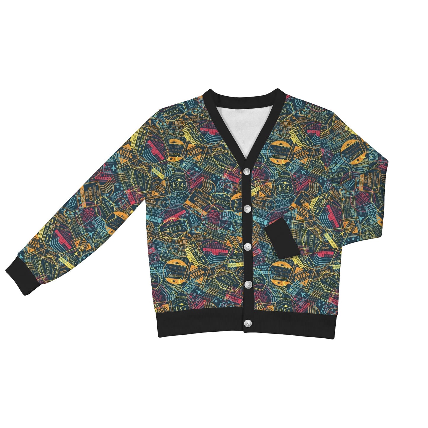 Travel Stamp Colorful Print Design LKS304 Women's Cardigan