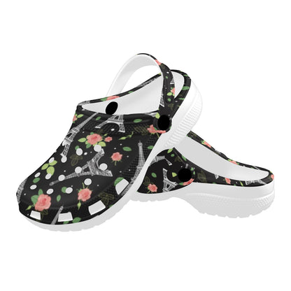 Eiffel Tower Rose Print Unisex Clogs Shoes