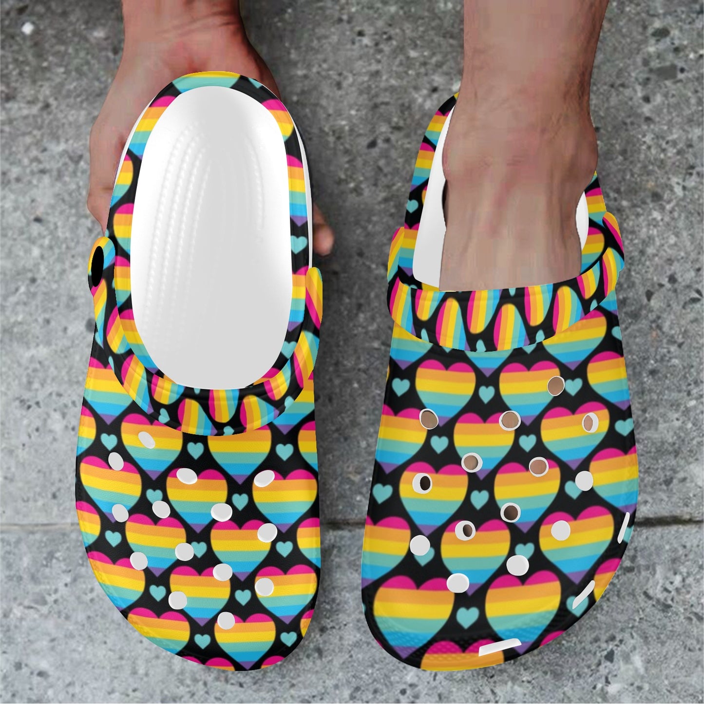 Rainbow Heart Print Pattern Unisex Clogs Shoes