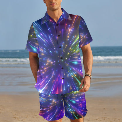 Celestial Rainbow Speed Light Men's Beach Shirt and Shorts Set