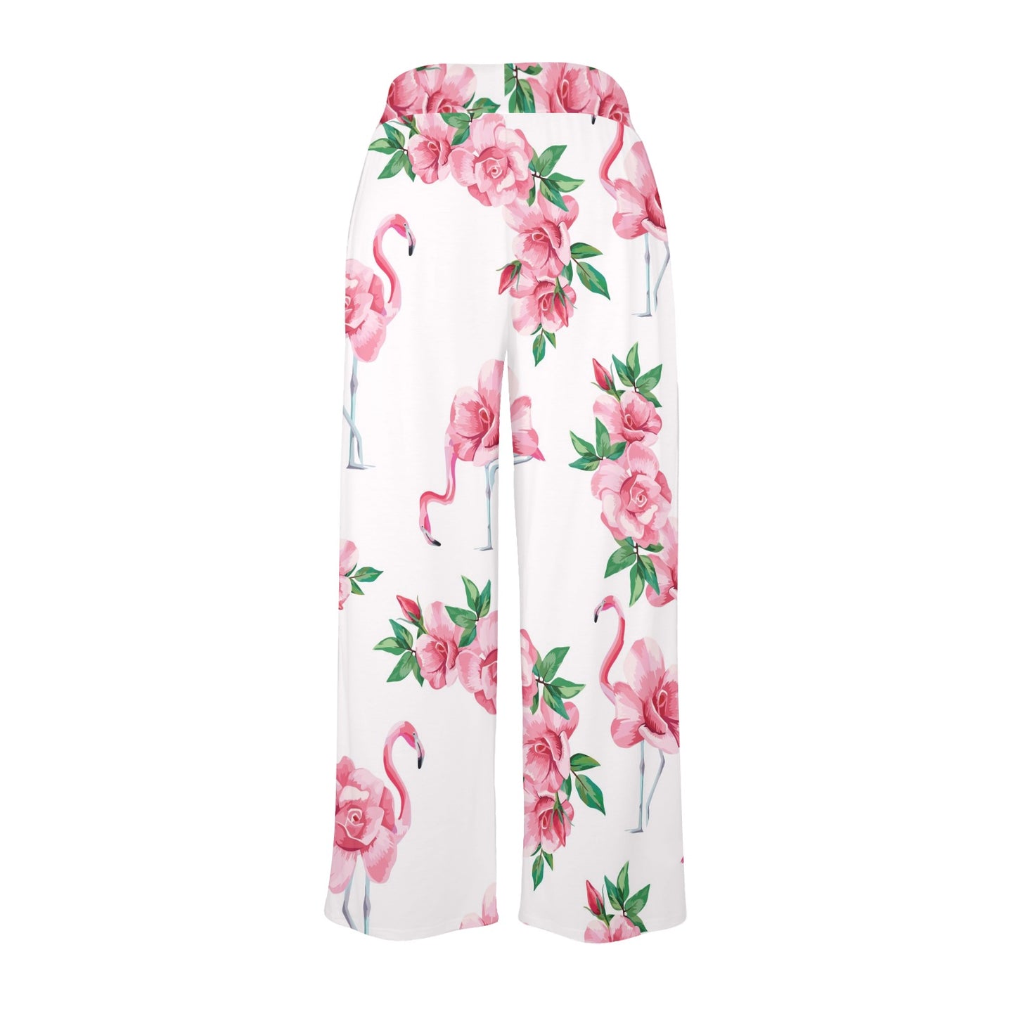 Flamingo Rose Pattern Women's Wide Leg Lounge Pants