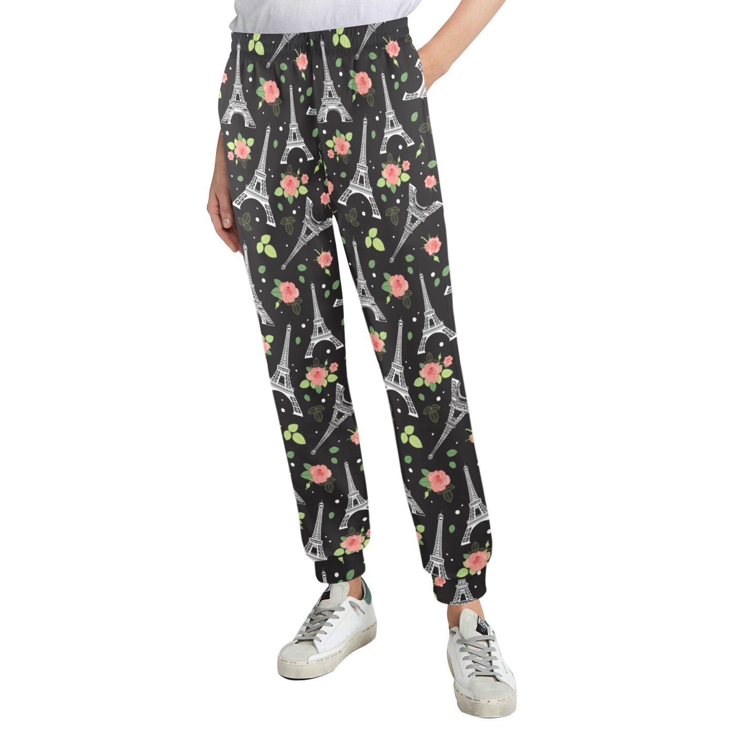 Eiffel Tower Rose Print Women's Casual Track Pants