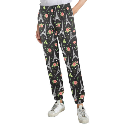Eiffel Tower Rose Print Women's Casual Track Pants