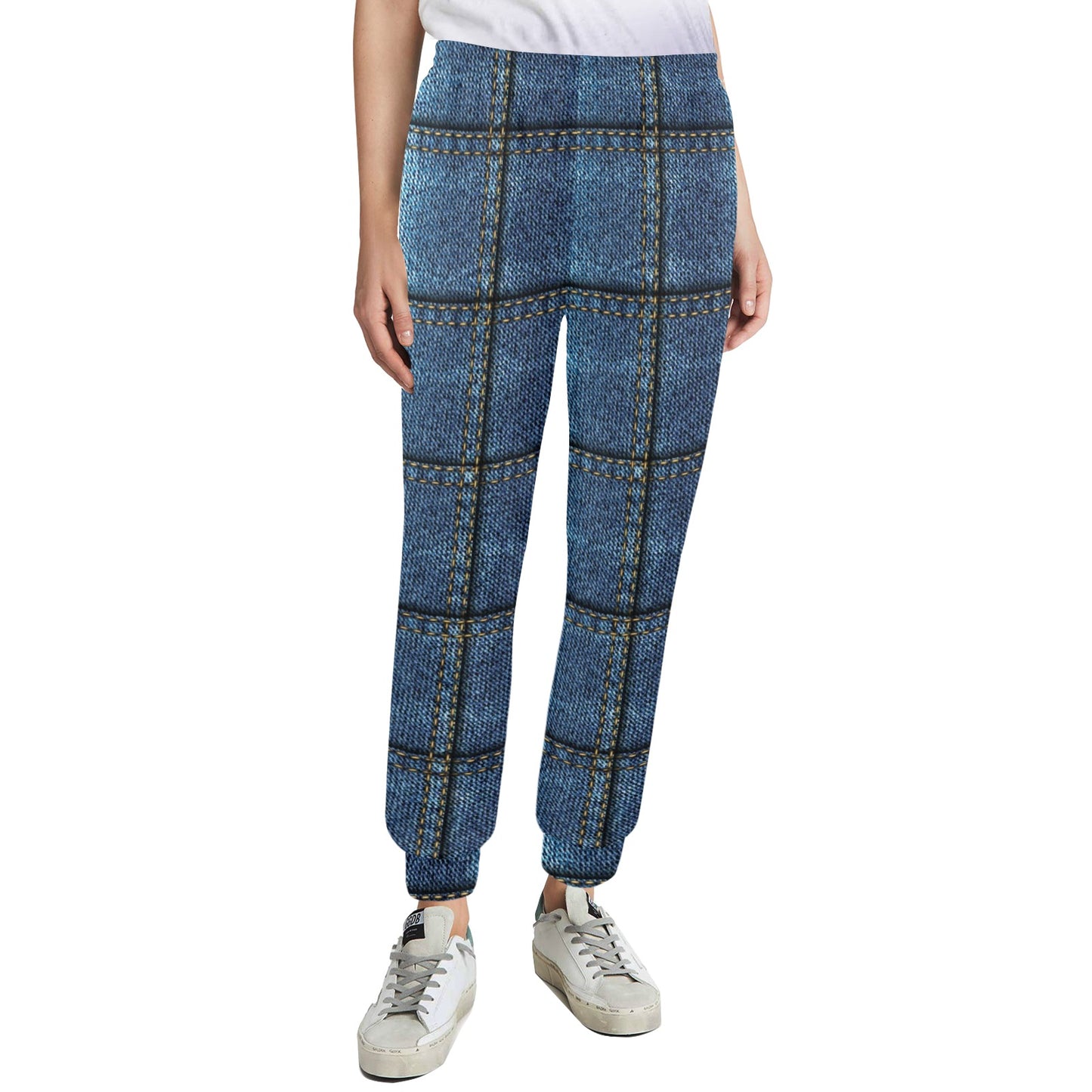 Jean Patchwork Pattern Print Design 02 Women's Casual Track Pants