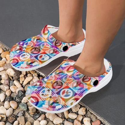 Peace Sign Patchwork Design Print Unisex Clogs Shoes