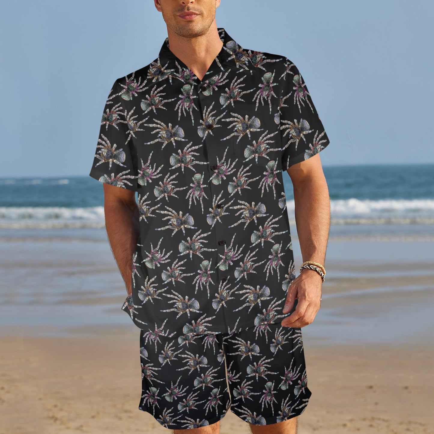 Tarantula Print Design LKS402 Men's Beach Shirt and Shorts Set