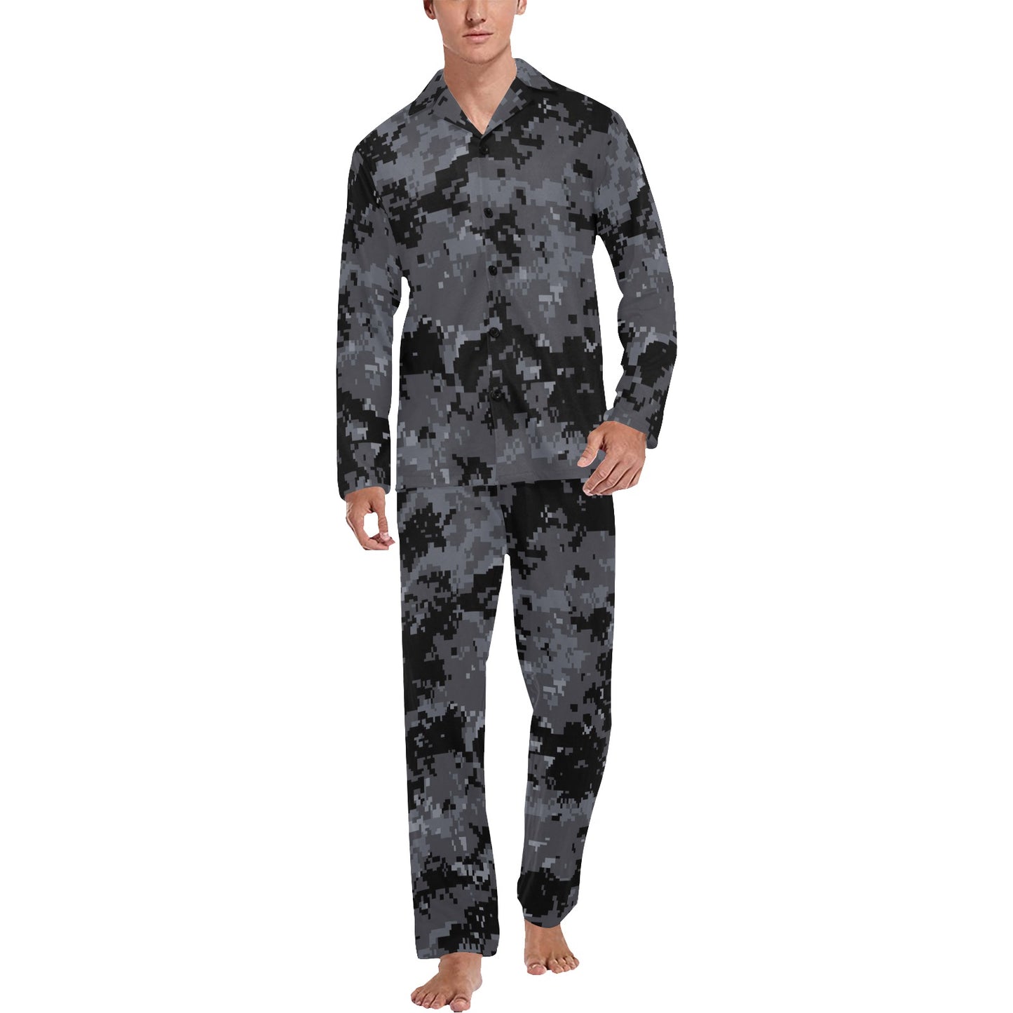 ACU Digital Black Camouflage Men's Long Pajama Set