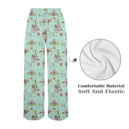 Sloth Print Design LKS305 Women's Wide Leg Lounge Pants