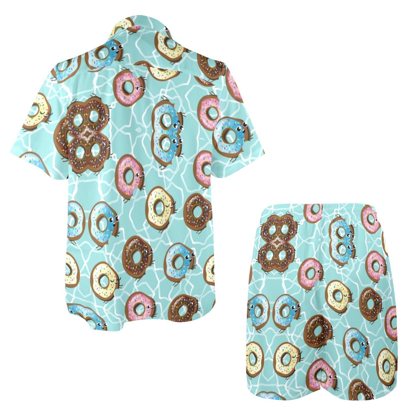 Emoji Donut Print Pattern Men's Beach Shirt and Shorts Set