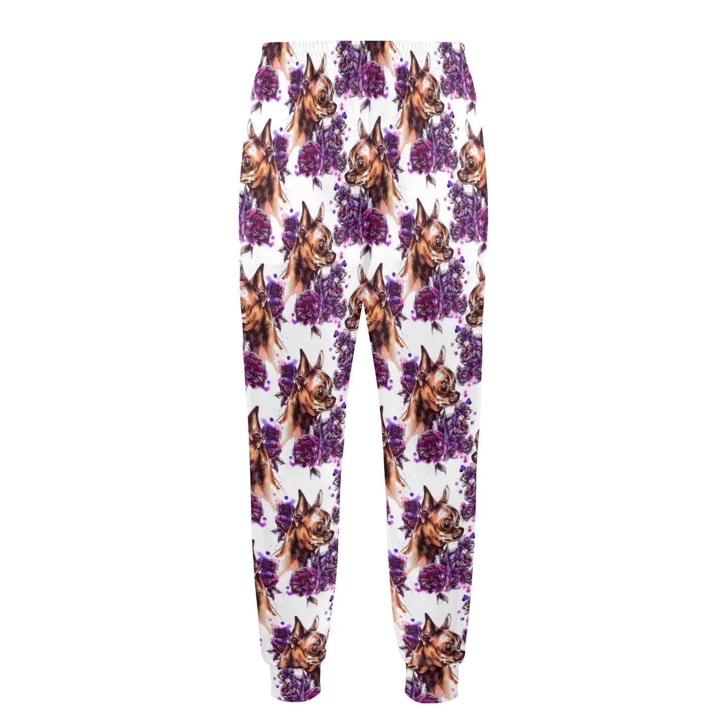 Chihuahua Purple Floral Men's Casual Track Pants