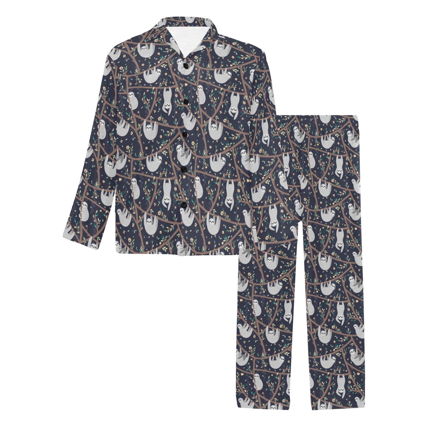 Sloth Happy Design Themed Print Men's Long Pajama Set
