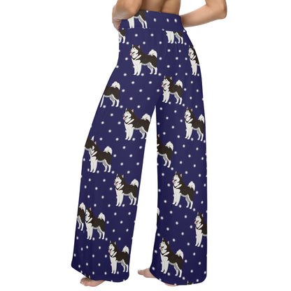 Alaskan Malamute Pattern Print Design 04 Women's Wide Leg Lounge Pants