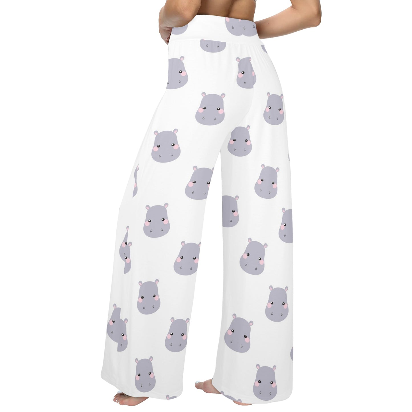 Hippo Design Print Pattern JJ0350 Women's Wide Leg Lounge Pants