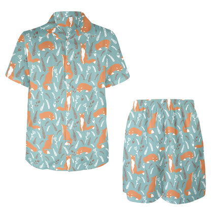 Fox Forest Print Pattern Men's Beach Shirt and Shorts Set