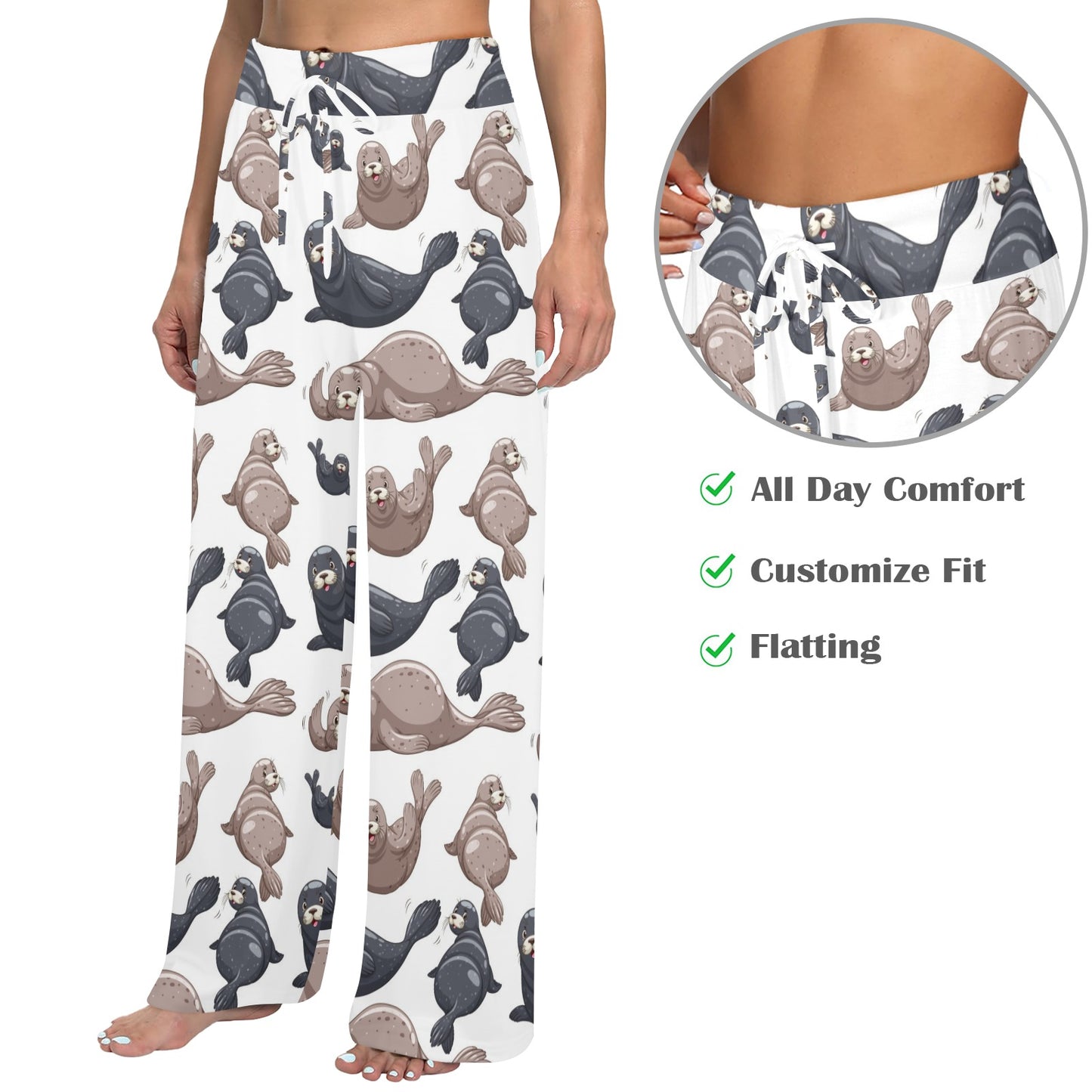 Sea Lion Pattern Print Design 02 Women's Wide Leg Lounge Pants